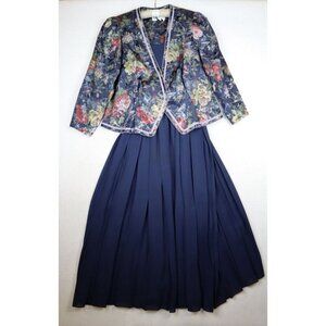 Vintage NAH NAH Jonathan Tait Blue Floral Victorian Sleeve Jacket & Dress - 16